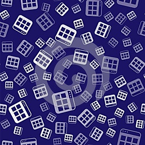 White Browser files icon isolated seamless pattern on blue background. Vector