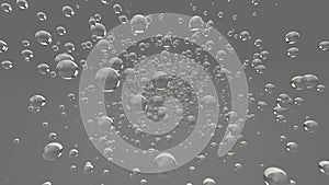 White bubble oil on grey background. Flying abstract spheres or water blobs or drops. 3d rendering. Soap Bubbles Isolated