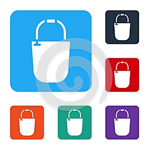 White Bucket icon isolated on white background. Set icons in color square buttons. Vector