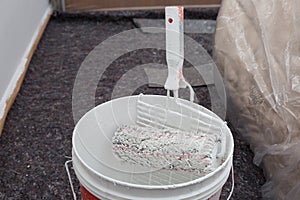 White Bucket, Roller and Drainer- Equipment for Painting