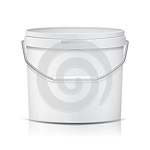 White Bucket Vector. Blank Plastic Tub Bucket. Container For Ice Cream Or Dessert. Illustration