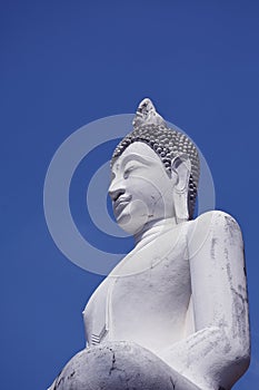 white buddha statue big on buddhism place of worship thailand