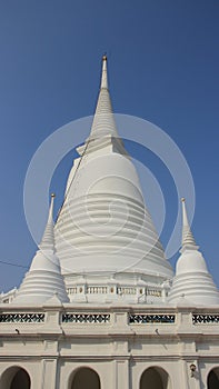 White Buddhism Pagodas Sacred Place With Blue Sky