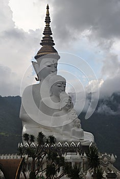 White buddhism Sit and Meditation architecture with Background mountain and cloud