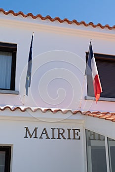 White building city hall in town in Noirmoutier Island Vendee France