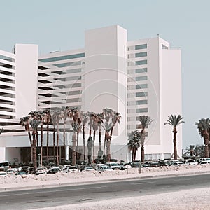 White Building in Israel. David Dead Sea Resort and Spa. Israel. Ein Bokek. July, 11, 2022. Modern Hotel Architecture