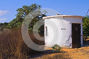 White building for water pump, from 1933, in Binyamina in the northwest Israel.