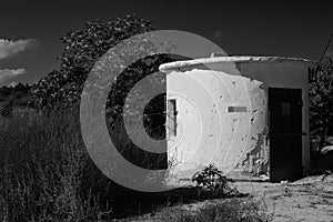 White building for water pump, from 1933, in Binyamina in the northwest Israel.