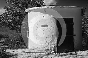 White building for water pump, from 1933, in Binyamina in the northwest Israel.