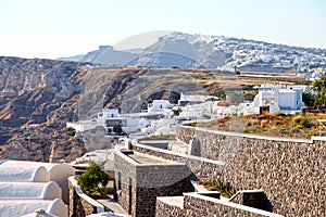 White buildings on the cliffs at Fira in Santorini