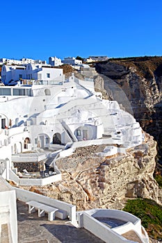 White buildings on the cliffs at Fira in Santorini