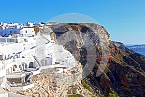 White buildings on the cliffs at Fira in Santorini