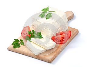 White Bulgarian cheese, arranged with tomatoes