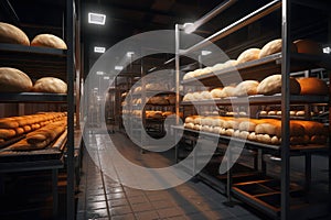 White bun fresh production factory dough oven loaf bakery food bake background bread industrial