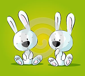 White Bunnies Twins - Vector Illustration