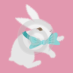 White bunny bow neck, great design for any purposes. Isolated vector design. Silhouette symbol. Nature design. Happy