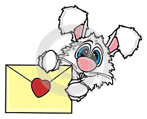 White bunny holding a letter