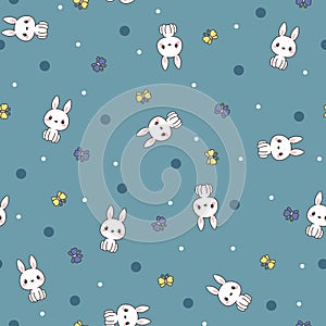 White bunny/rabbit and butterfly vector seamless pattern