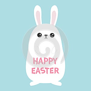 White bunny rabbit. Funny head face. Big ears. Cute kawaii cartoon character. Baby greeting card template. Happy Easter sign symbo