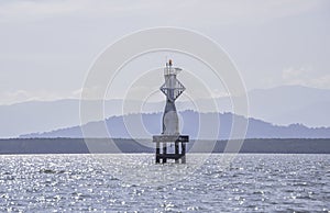 White buoy Navigation or lateral Marks floating in the sea