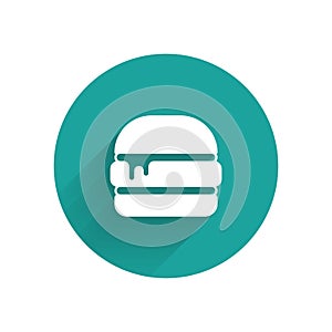 White Burger icon isolated with long shadow background. Hamburger icon. Cheeseburger sandwich sign. Fast food menu