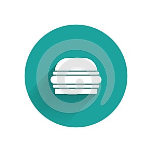 White Burger icon isolated with long shadow. Hamburger icon. Cheeseburger sandwich sign. Fast food menu. Green circle