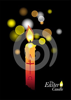 White burning Easter candle with alpha omega symbol