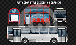 White bus. Side and front view. Cool modern flat design public transport. Bus stop structure and city bus photo