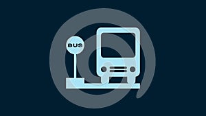 White Bus stop icon isolated on blue background. Transportation concept. Bus tour transport sign. Tourism or public
