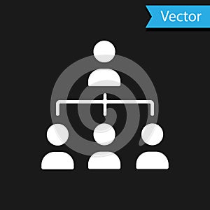 White Business hierarchy organogram chart infographics icon isolated on black background. Corporate organizational