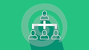 White Business hierarchy organogram chart infographics icon isolated on green background. Corporate organizational