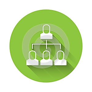 White Business hierarchy organogram chart infographics icon isolated with long shadow background. Corporate