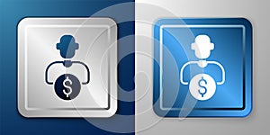 White Business investor or capital providers icon isolated on blue and grey background. Silver and blue square button
