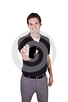 White Businessman Holding a Cell Phone
