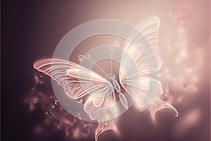 a white butterfly flying through the air with bubbles on it\'s wings and a pink background with bubbl