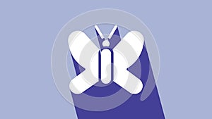 White Butterfly icon isolated on purple background. 4K Video motion graphic animation
