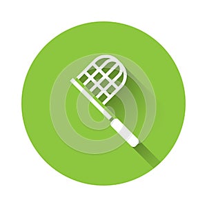 White Butterfly net icon isolated with long shadow. Green circle button. Vector