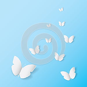 White butterfly paper art icon on blue banner background
