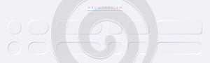 White button Neumorphism design elements vector set. Realistic modern ui buttons collection. Element for Application or Web design