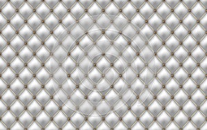 White buttoned luxury leather pattern with golden diagonal wire waves. Vector premium seamless background diamond shape elements.