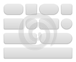 White buttons. Oval and round, rectangle and square icons app, different shapes wed menu panel. Plastic button 3d photo