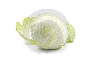White cabbage head with fresh leaves isolated on white background