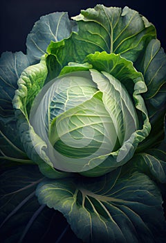 White cabbage. Head of white cabbage growing in vegetable garden. Generative AI