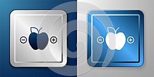 White Calorie calculator icon isolated on isolated on blue and grey background. Calorie count. Diet. Weight loss