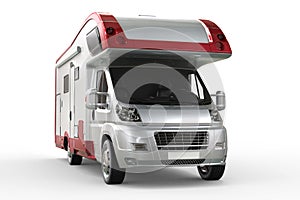 White camper van with red border rims