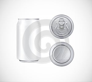 White can top, front, bottom view. Can vector visual 330 ml. For beer, lager, alcohol, soft drinks, soda advertising