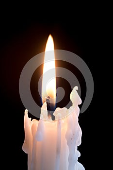 White candle with flame on top