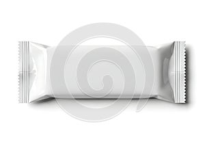 A white candy bar wrapper on a plain background