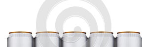 White cans of beer on white background. Alluminium can