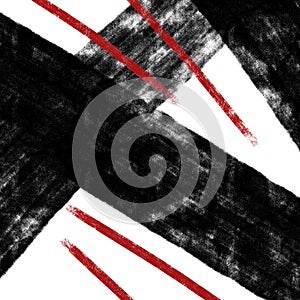WHITE CANVAS WITH ABSTRACT GRUNGE STRIPES OF RED AND BLACK PAINT